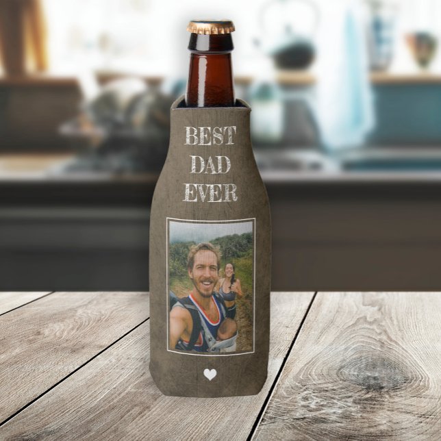 Best dad ever photo and text personalised father bottle cooler (Creator Uploaded)