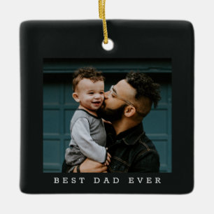 Best Dad Ever Photo Black Double Sided Christmas Ceramic Ornament