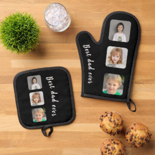 Best Dad Ever Photo Collage Black Oven Mitt & Pot Holder Set