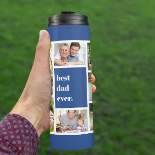 Best Dad Ever Photo Collage Blue and White Thermal Tumbler