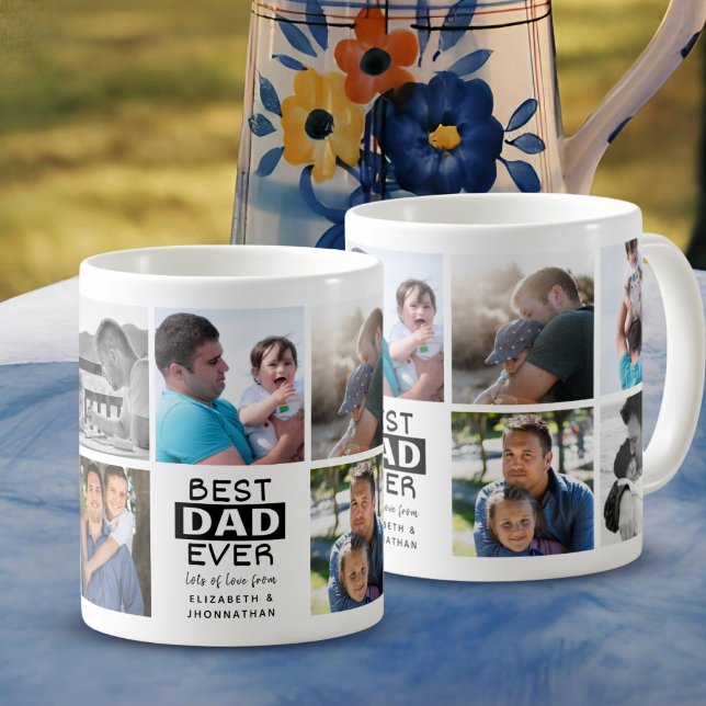 Best Dad Ever Photo Collage Bold Typography Father Coffee Mug (Creator Uploaded)