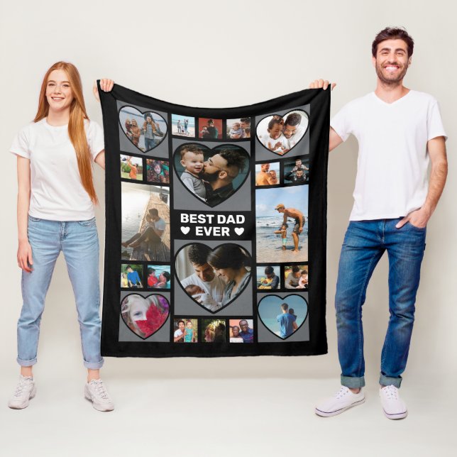 Best Dad Ever Photo Collage Father's Day  Fleece B Blanket (In Situ)