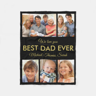 Best Dad Ever Photo Collage Fathers Day Fleece Blanket