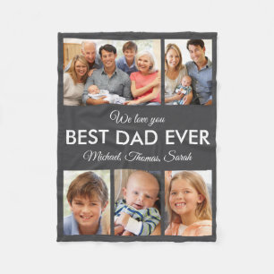 Best Dad Ever Photo Collage Fathers Day Fleece Blanket