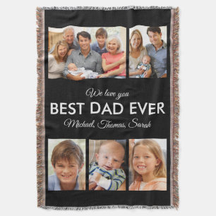 Best Dad Ever Photo Collage Fathers Day Throw Blanket