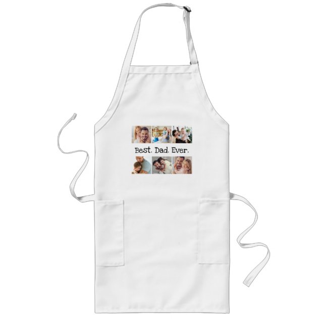 Best Dad Ever Photo Collage in White with Black Long Apron (Front)