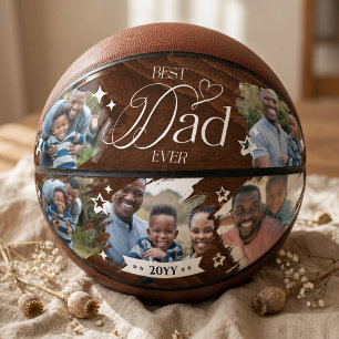 Best Dad Ever Photo Collage Keepsake Woodgrain Basketball