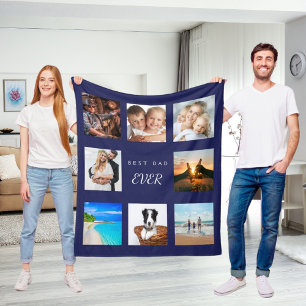 Best dad ever photo collage navy blue father fleece blanket