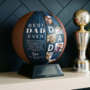 Best Dad Ever Photo Collage Woodgrain Personalize  Basketball