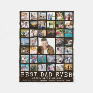 BEST DAD EVER Photo Collage Your Text Brown Fleece Blanket