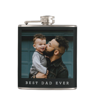 Best Dad Ever Photo Fathers Day Personalised Black Hip Flask