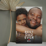 Best Dad Ever Photo Father's Day Plaque<br><div class="desc">Modern father's day photo plaque featuring a full printed family picture for you to replace with your own,  the cute saying "best dad ever",  a red heart,  and the childs name.</div>