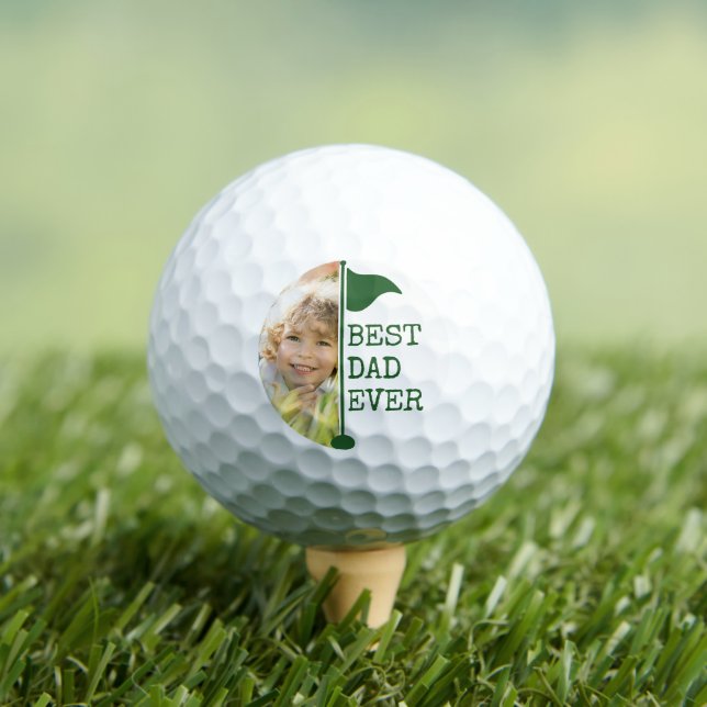 Best Dad Ever Photo Golf Flag Golf Balls (Insitu Tee)