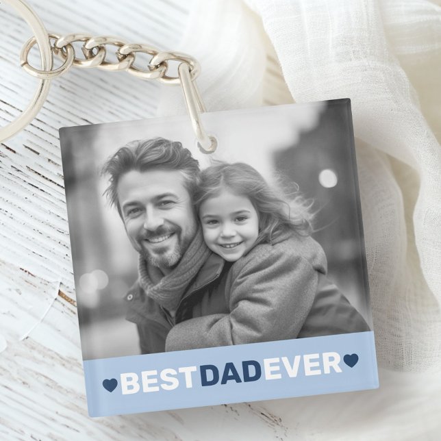 Best dad ever photo hearts blue fathers day key ring (Best dad ever photo hearts blue fathers day keychain)