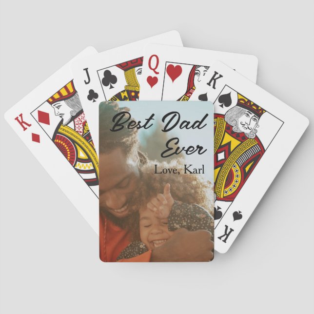 best dad ever photo love simple minimal text date playing cards (Back)