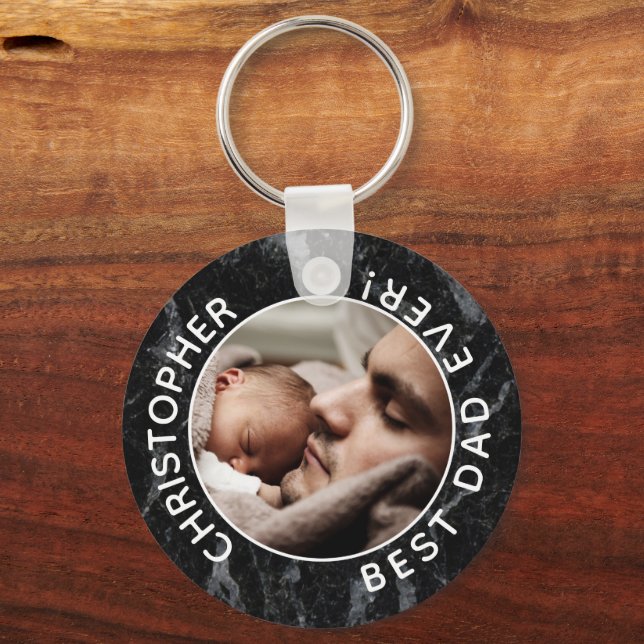 Best Dad Ever Photo Modern Keepsake Father's Day Key Ring (Front)