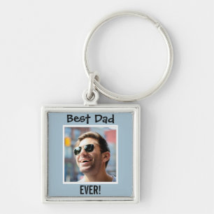 Best Dad Ever Photo on Blue Background Key Ring