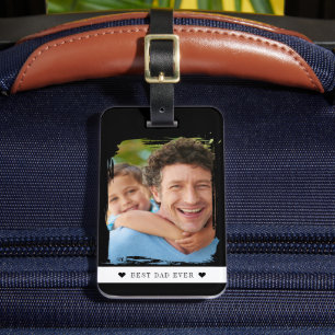 Best dad ever photo personalised black and white luggage tag