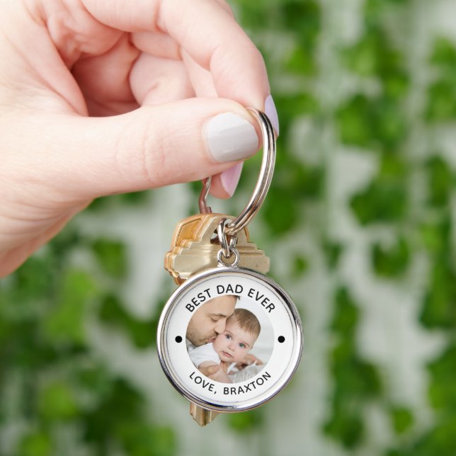 BEST DAD EVER Photo Personalised Custom Colour Key Ring (Hand)