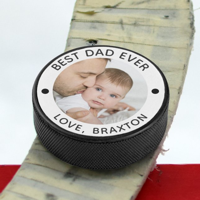BEST DAD EVER Photo Personalised Hockey Puck