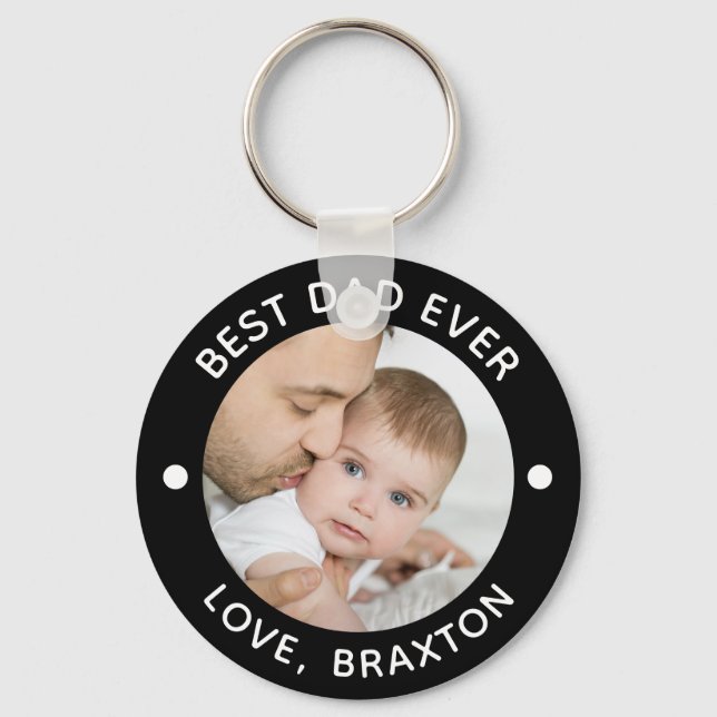 BEST DAD EVER Photo Personalised Your Colour Key Ring (Front)