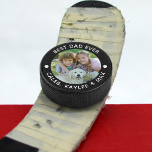 BEST DAD EVER Photo Personalized Your Color Hockey Puck