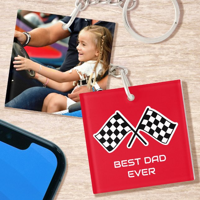 Best Dad Ever Photo Racing Chequered Flags Red Key Ring (Creator Uploaded)