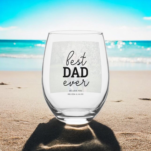 Best Dad Ever Photo Stemless Wine Glass (Creator Uploaded)