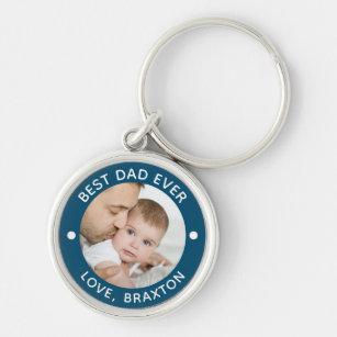 BEST DAD EVER Photo Teal Blue Personalised Key Ring