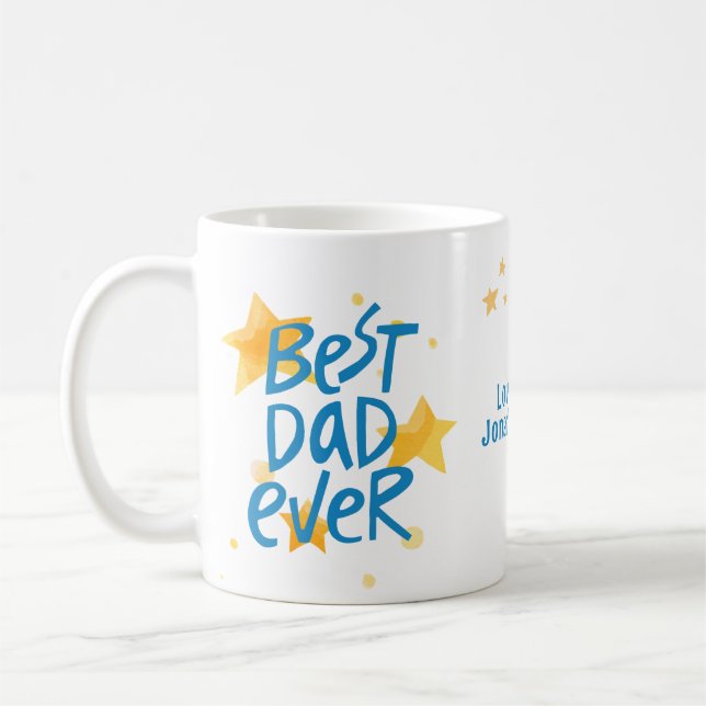 Best Dad Ever Photo Yellow Stars Coffee Mug (Left)