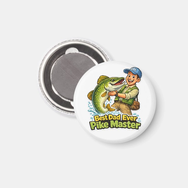 Best Dad Ever Pike Master funny fishing cartoon Magnet (Front/Back)