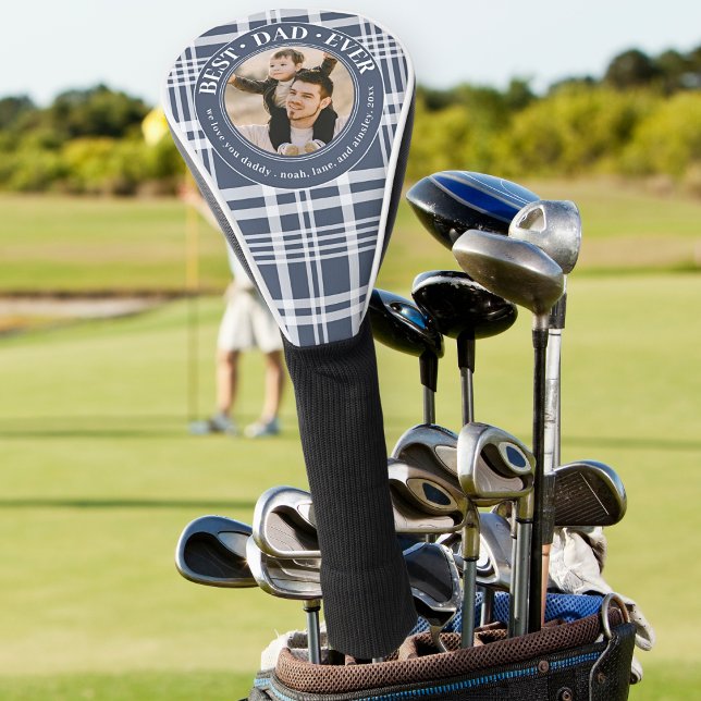 Best Dad Ever Plaid Custom Photo Fathers Day Golf Head Cover (Creator Uploaded)