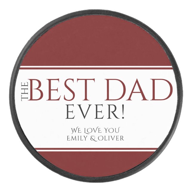 Best Dad Ever Red Black Father`s Day Hockey Puck (Front)