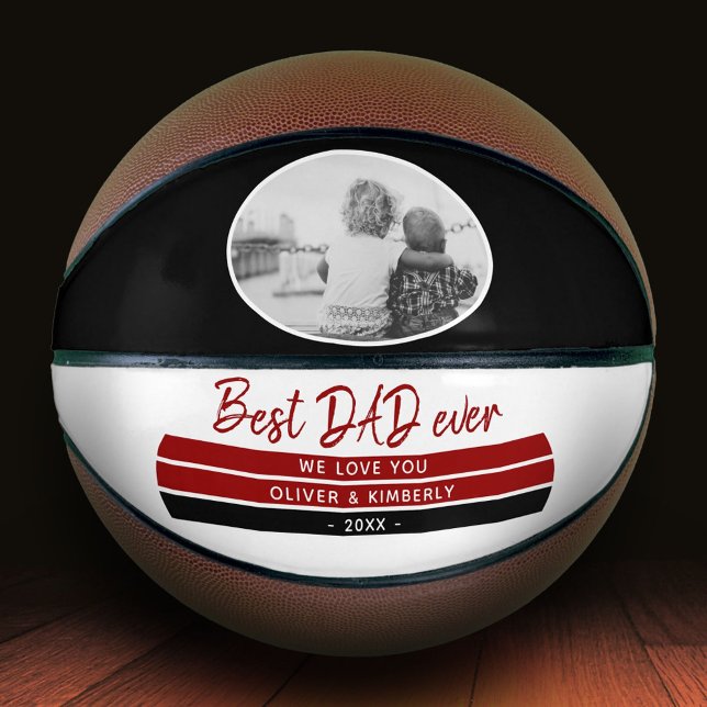 Best Dad Ever Red Black Modern Father`s Day Photo Basketball (Creator Uploaded)