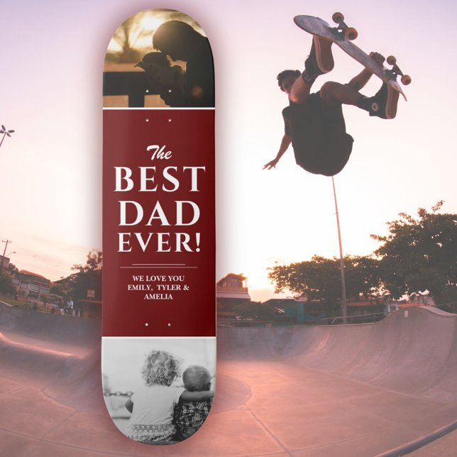 Best Dad Ever Red Father`s Day 2 Photo Collage Skateboard (Creator Uploaded)