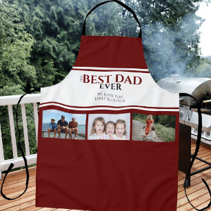 Best Dad Ever Red Father`s Day 3 Photo Collage Apron