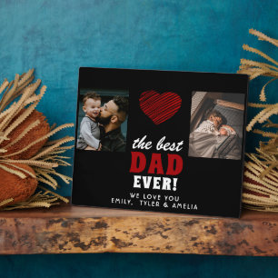 Best Dad Ever Red Heart Black 2 Photo Plaque