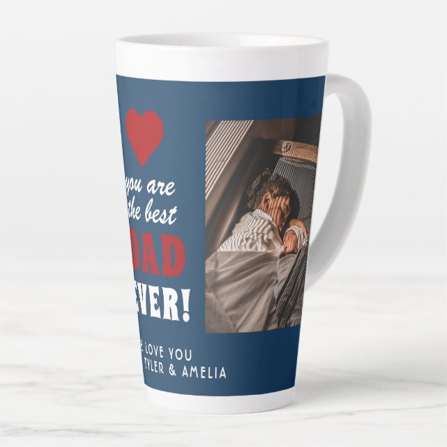 Best Dad Ever Red Heart Blue 2 Photo Latte Mug (Right Angle)