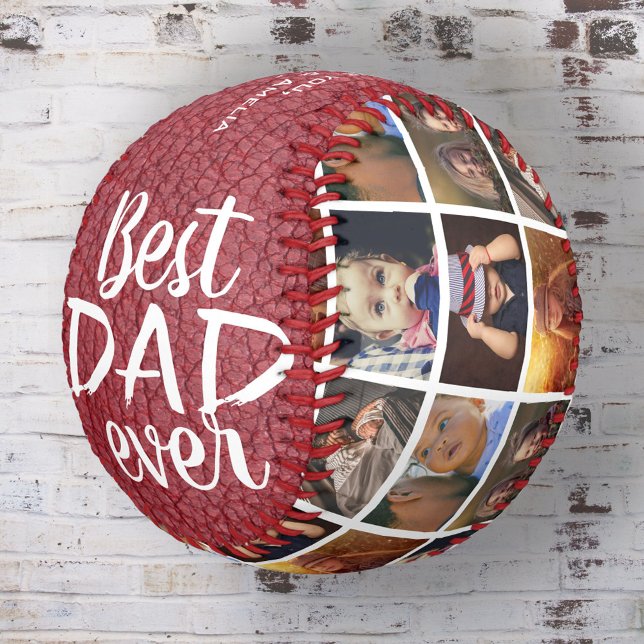Best Dad Ever Red Leather Print 6 Photo Collage Softball (Creator Uploaded)