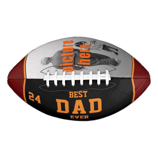 Best Dad Ever Red Oranges Black Custom Photo Football (Front)