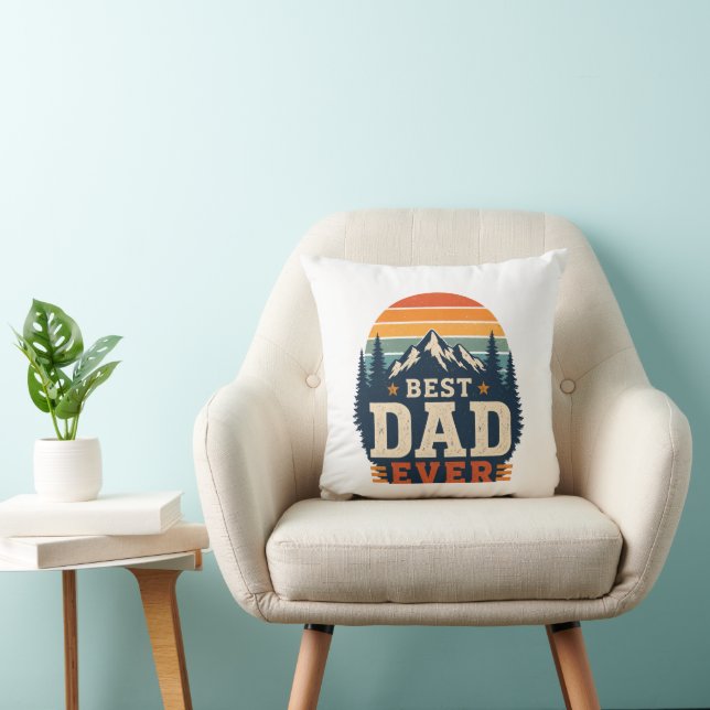 Best Dad Ever Retro Mountain Throw Pillow (Chair)