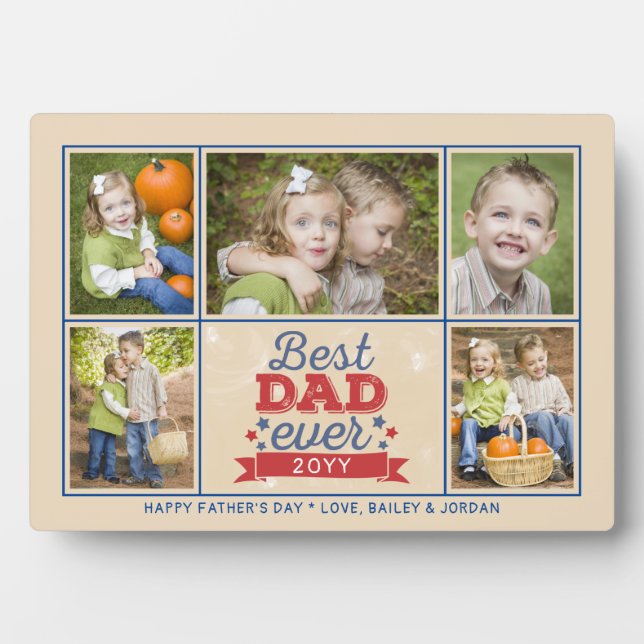 Best Dad Ever Retro Photo Collage Father's Day Plaque (Front)