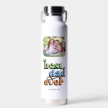 Best Dad Ever Retro Text 2 Photos Water Bottle<br><div class="desc">This water bottle is a perfect gift for dad! The design features two photos with rounded corners and retro text "best dad ever". Personalise with the names of the children.</div>