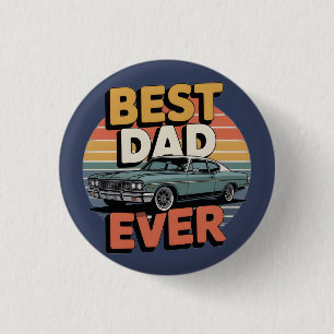 Best Dad Ever Retro Vintage Teal Muscle Car 3 Cm Round Badge