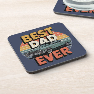 Best Dad Ever Retro Vintage Teal Muscle Car Coaster