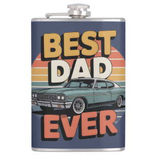 Best Dad Ever Retro Vintage Teal Muscle Car Hip Flask