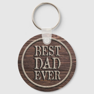 Best Dad Ever Rustic Burlap & Wood Key Ring