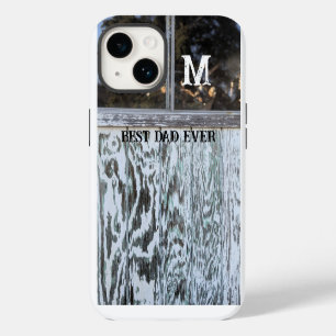 Best Dad Ever Rustic Distressed Wood Add Initial iPhone 14 Case