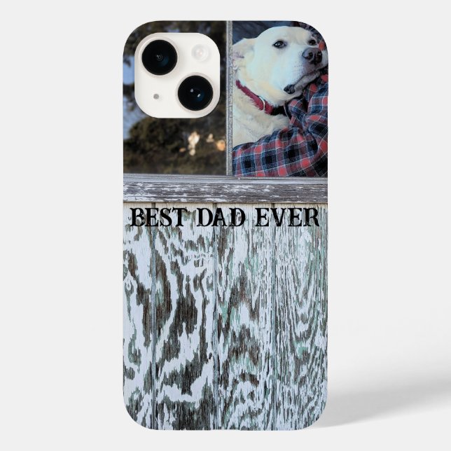 Best Dad Ever Rustic Distressed Wood Add Photo Case-Mate iPhone Case (Back)