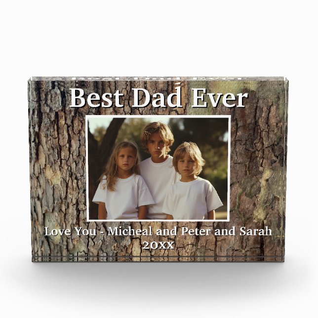 Best Dad Ever rustic wood grain photo template Block (Front)